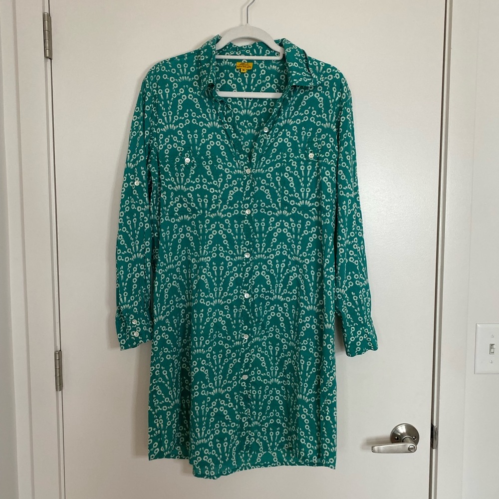 Roberta Roller Rabbit Teal and White Long Sleeve Dress